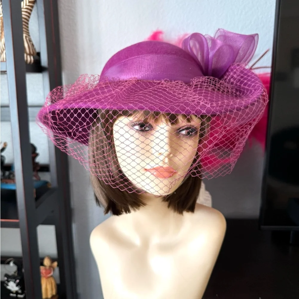 Vintage Lancaster Purple Wool Hat with Veil - Picture 5 of 9